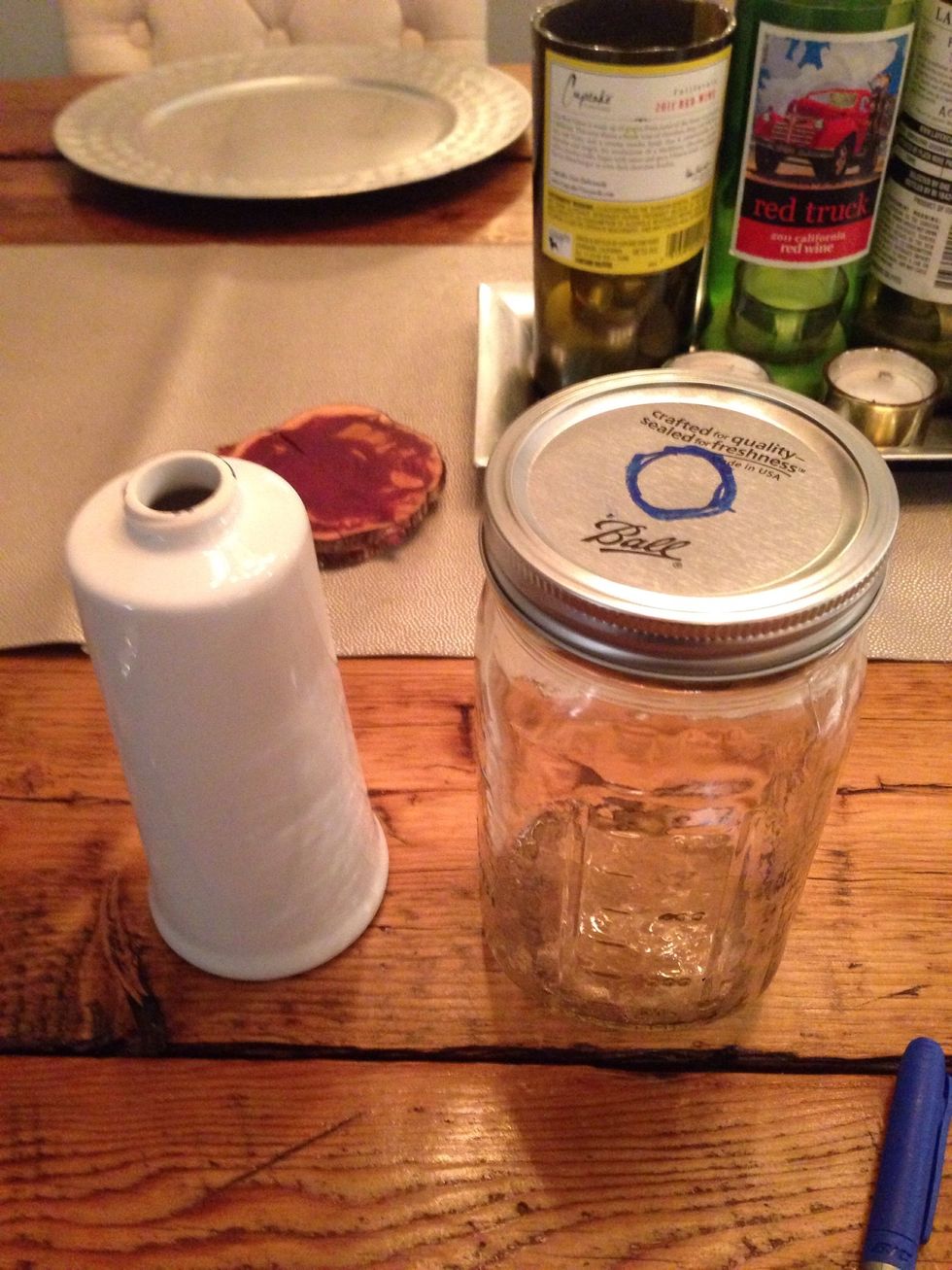 Use the top of the old dispenser to trace a circle on the lid.