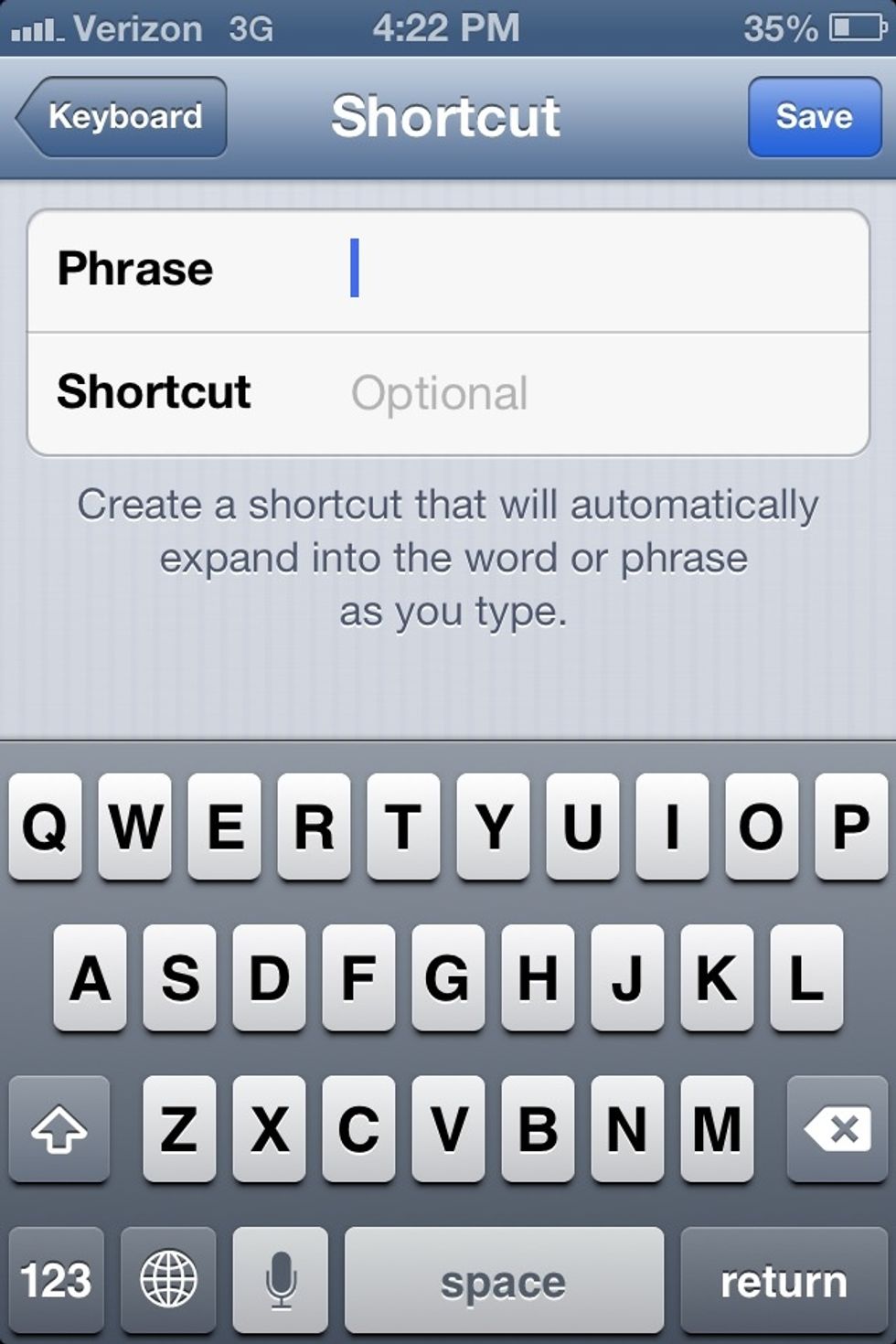Use the word you want it to correct to in "Phrase", and use the word that will be changed in "Shortcut".