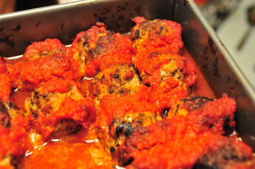 Use these little guys in sandwiches, with spaghetti or however your heart desires.  Do a search for our tomato sauce recipe to learn how to make the perfect sauce to use with the meatballs.