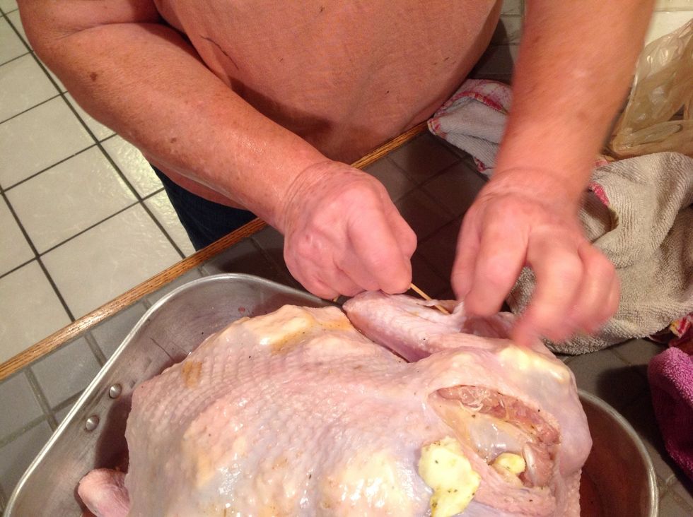 Use toothpicks as needed to pull together and secure any torn skin.