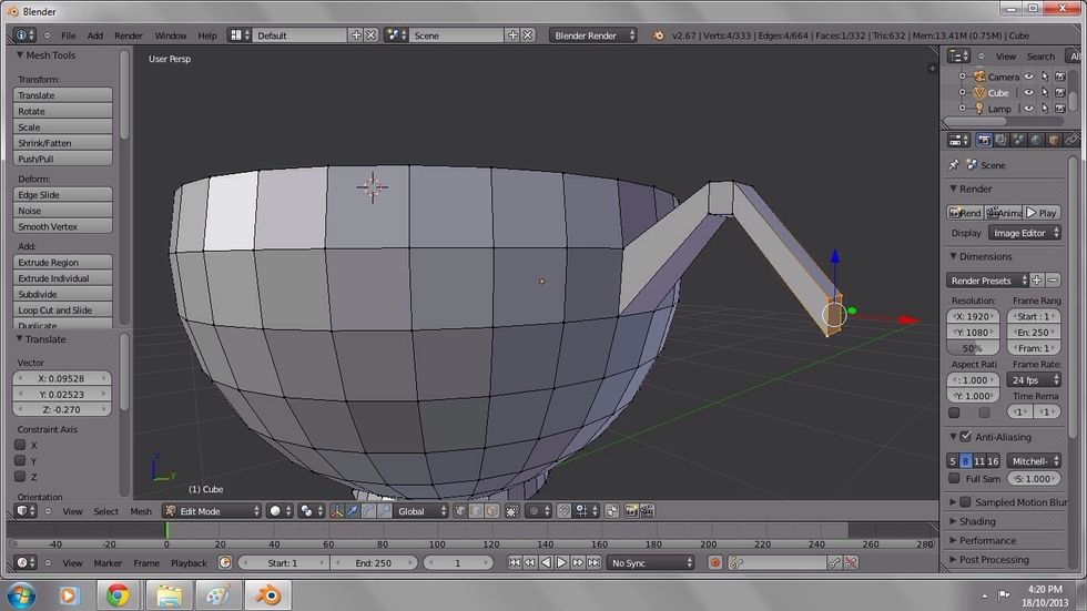 Use transform (shortcut G) to pull the faces downward, creating a more handle-like structure.