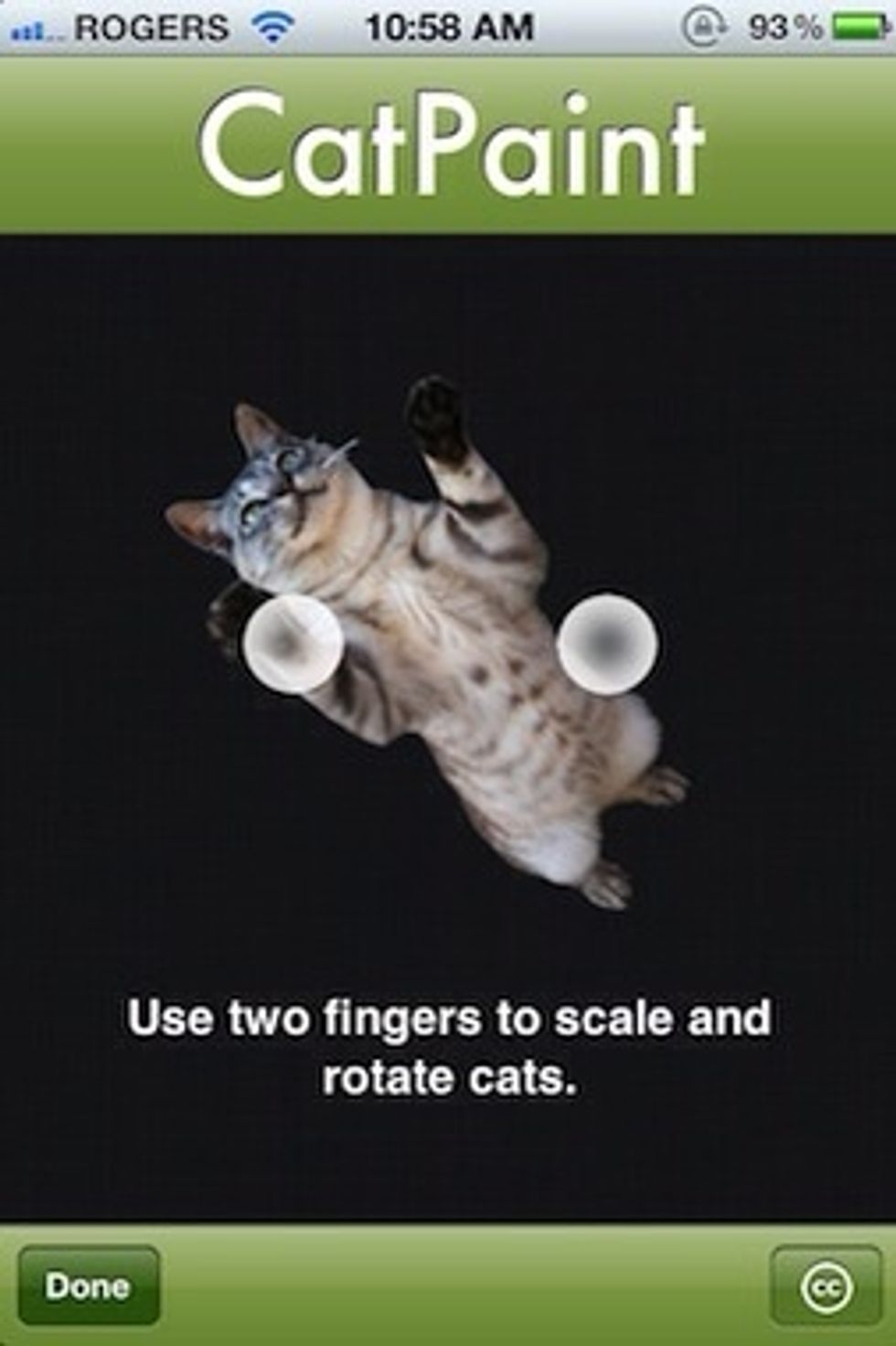 Use two fingers to scale and rotate cats.