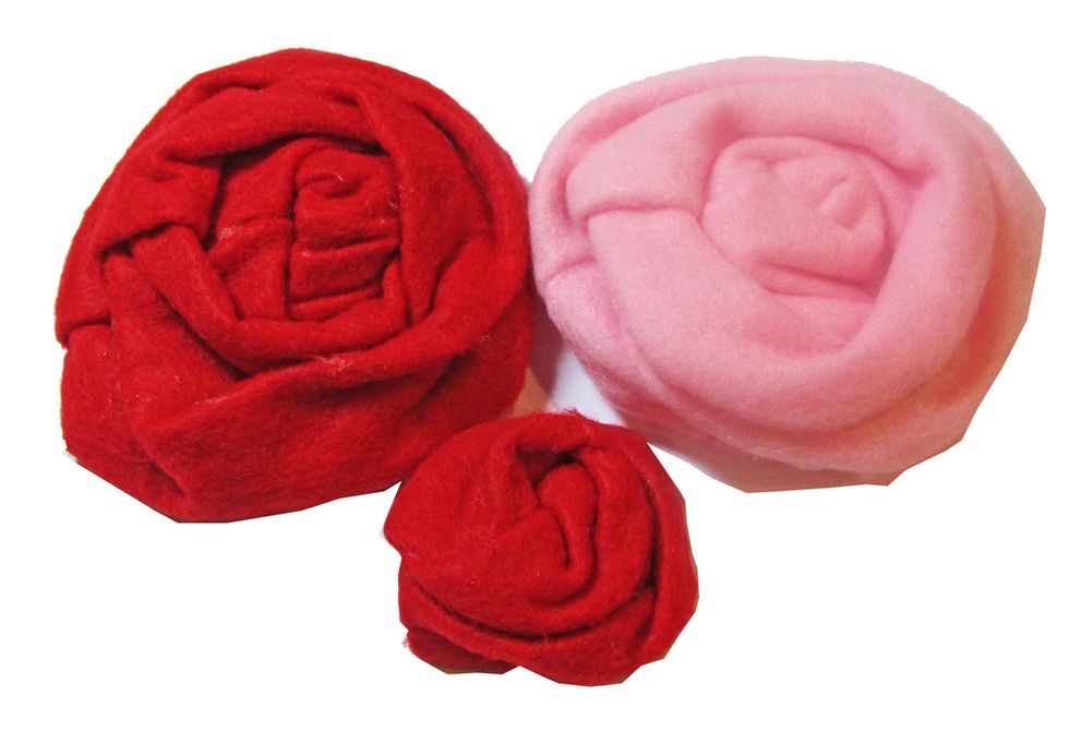 Use various size squares of felt to create different size flowers. The small flower is a 4x4-inch square. Use various weights and styles of felt for different looks.