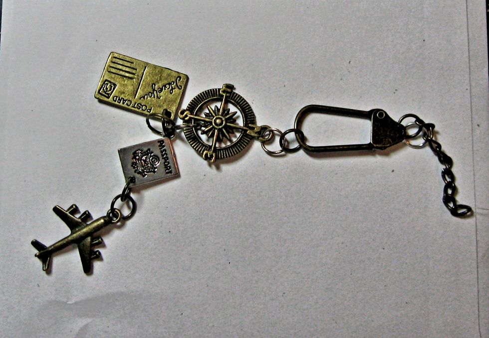 Use vintage findings and Tim Holtz Idea-Ology Caribiner to create the closure for the mini book. I found my charms online at the Funkie Junkie Boutique.