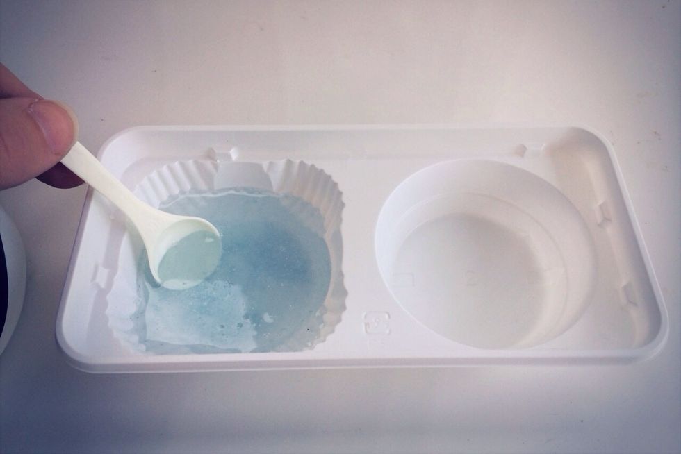 ~Use Water Scoop to Add water to first line in tray ~Mix until fully dissolved