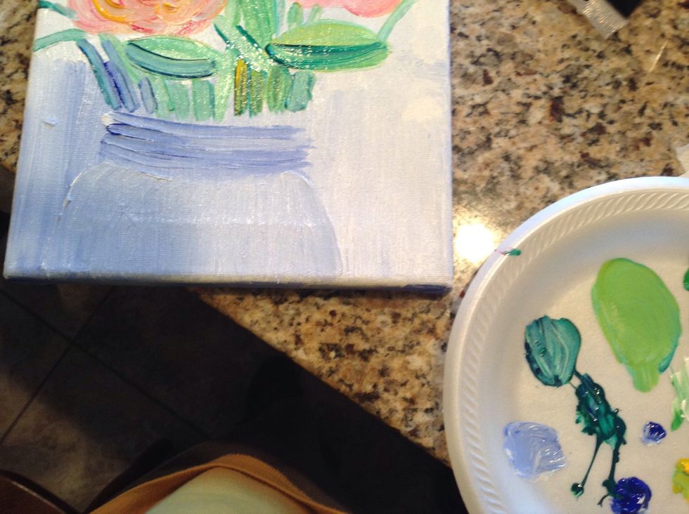 Use white and your background color to begin adding the jar below the stems. 3-4 horizontal lines work well for the jar top. Details will be added later.