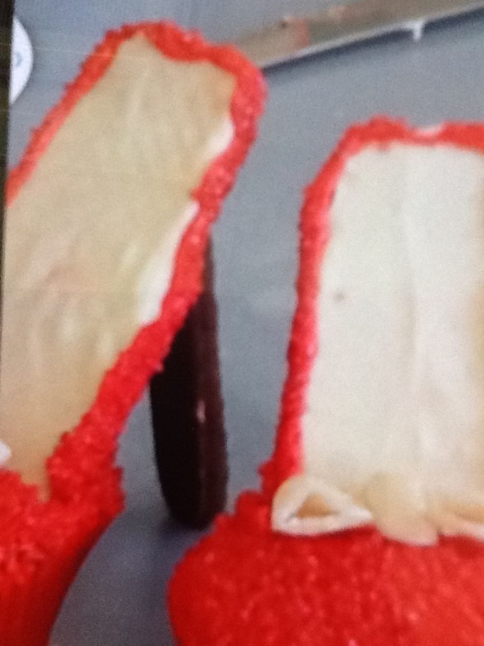 Use white chocolate as glue to bond chocolate sticks to wafer