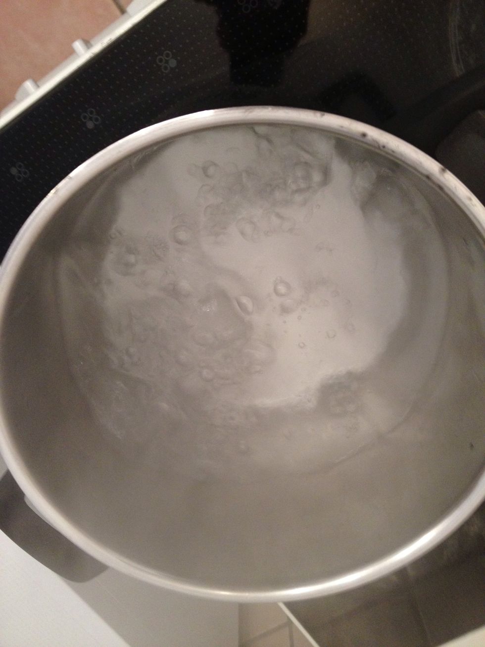 use your big pasta cooking pot. Add a pinch of salt to boiling water