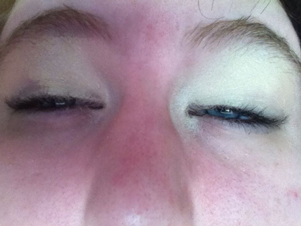 Use your cream colored shadow on the inner half of your lids and along the top