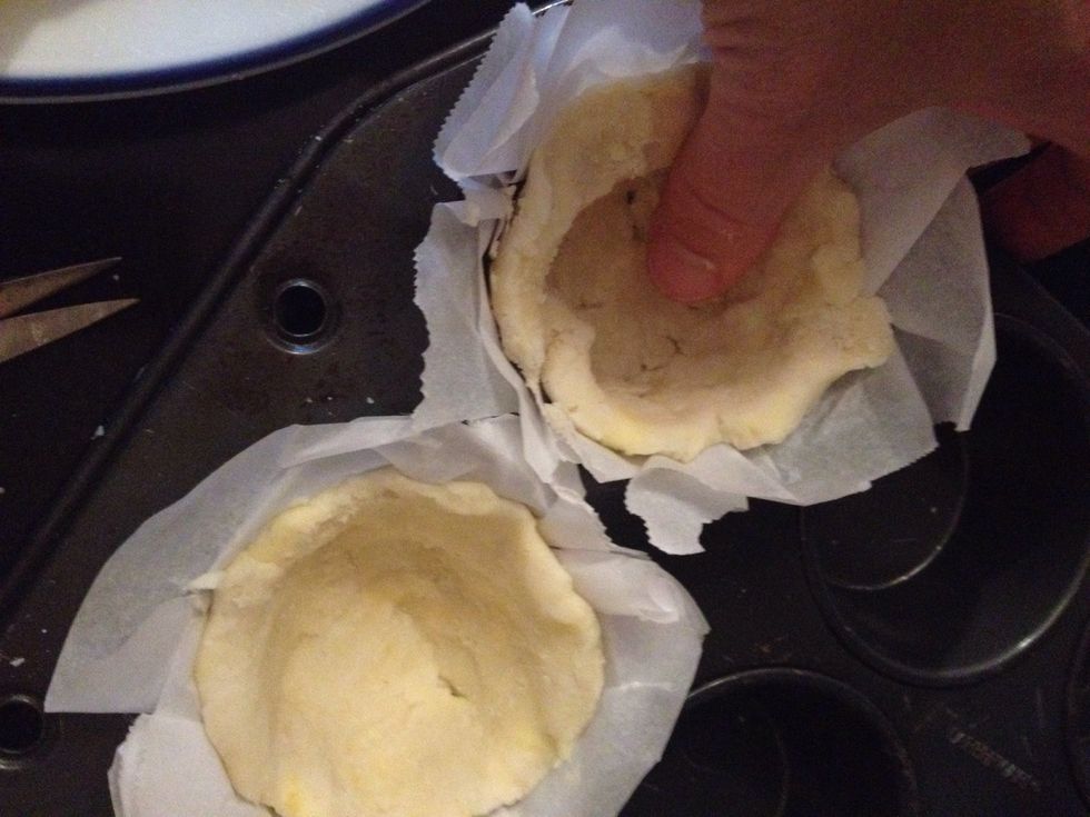 Use your fingers to fit that dough into the parchment area making it even all around.