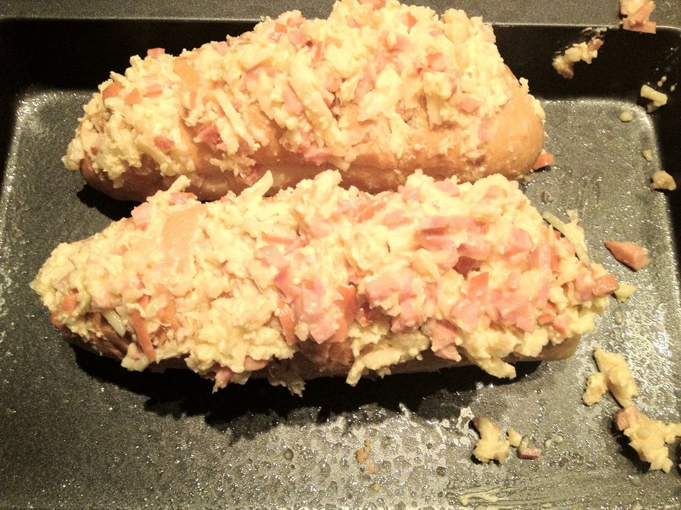 Use your hands and fill the V shapes with the filling