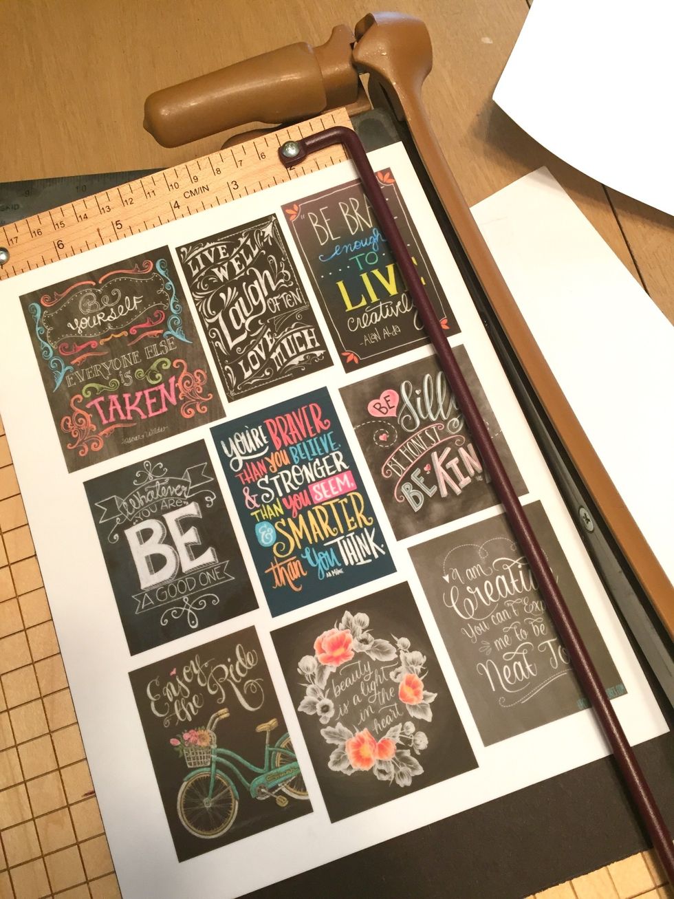 use your now cut to size front cover as a guide to cut back cover. you can line up on trimmer, or mark cuts first using a pencil.