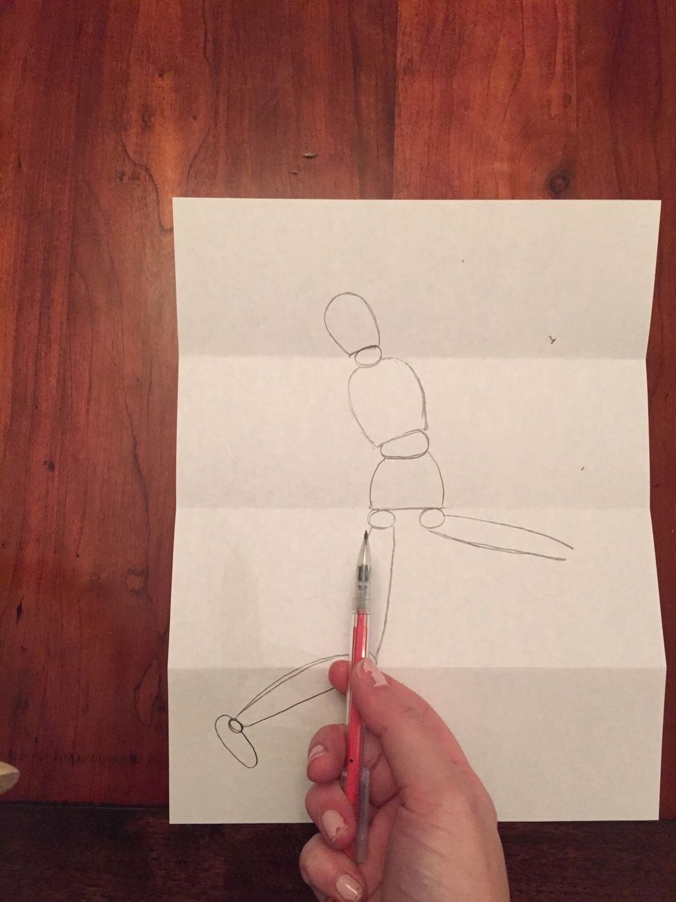 Use your pencil as a measuring tool. Measure your first thigh.