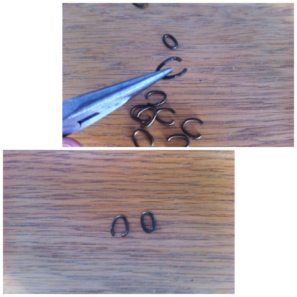 Use your pliers to open the link wide enough to fit the beads.