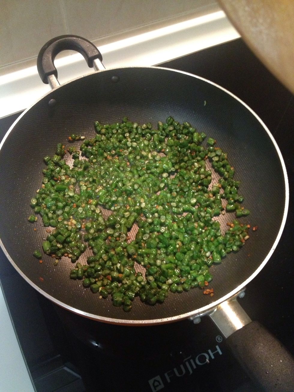 Use your spatula to arrange them widely around your pan. Cover as much space as you can.