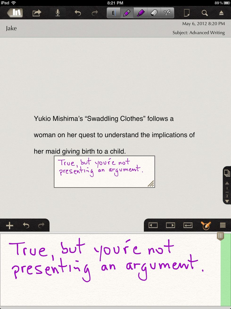 Use your stylus (or finger, I suppose) to highlight, edit, and comment. It's easiest to work with text that is double spaced and in a large font (18-pt or so).