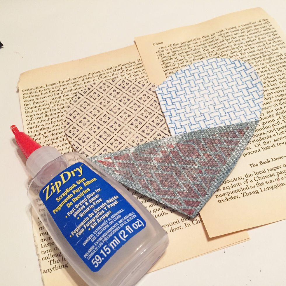 use Zip Dry Glue to adhere fabric pieces to chipboard heart.