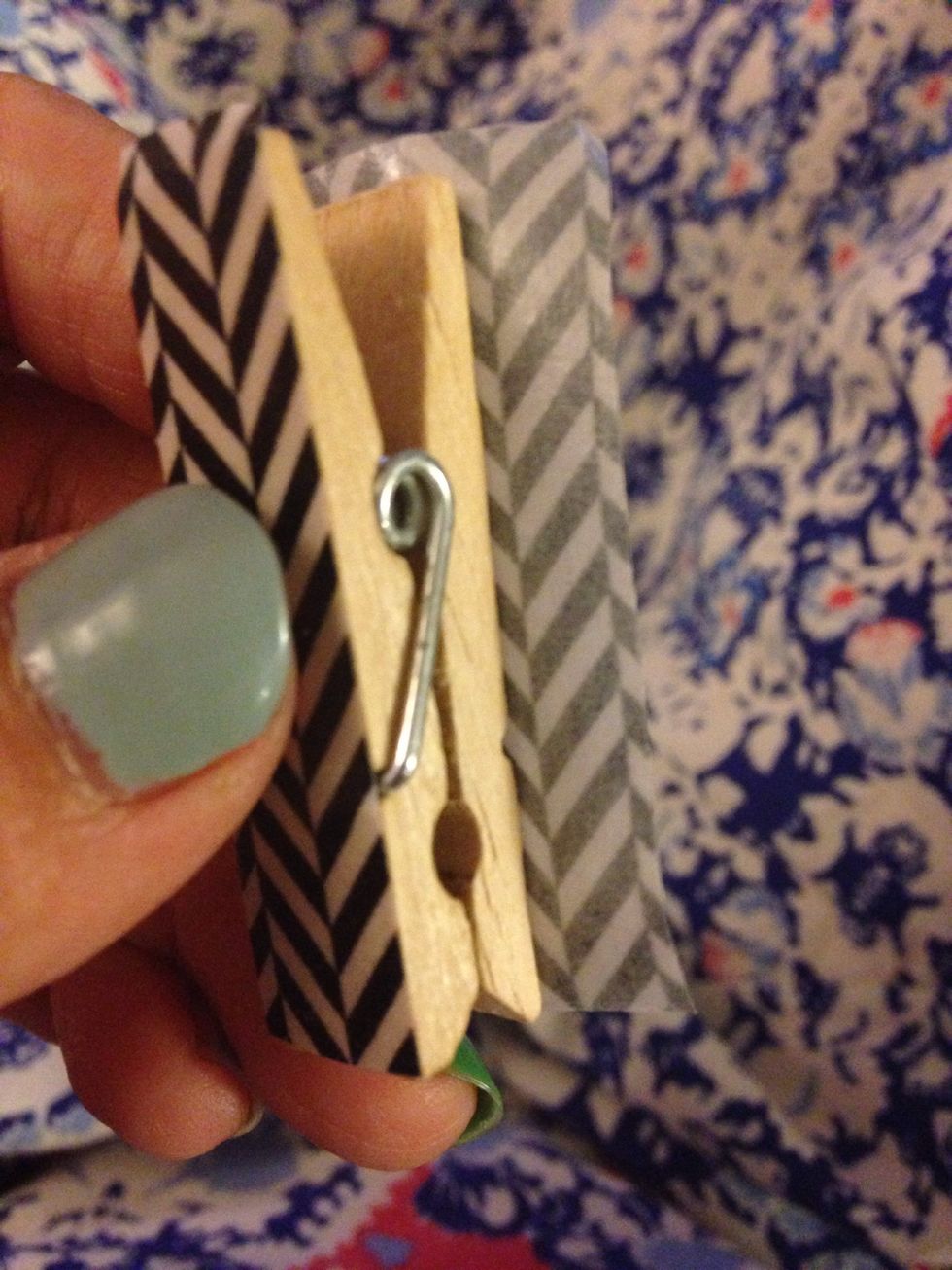 Used the cut piece to cover up the other side of the clothespins. And trim the edges.