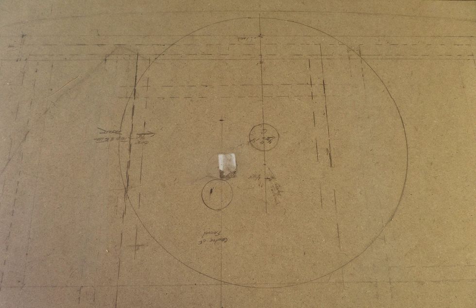 Using a 24"x 48" sheet of MDF, make a full size drawing of the cabinet with drawer layout and plumbing placement. The drawer interior sides will reflect exact dimensions of individual boxes.