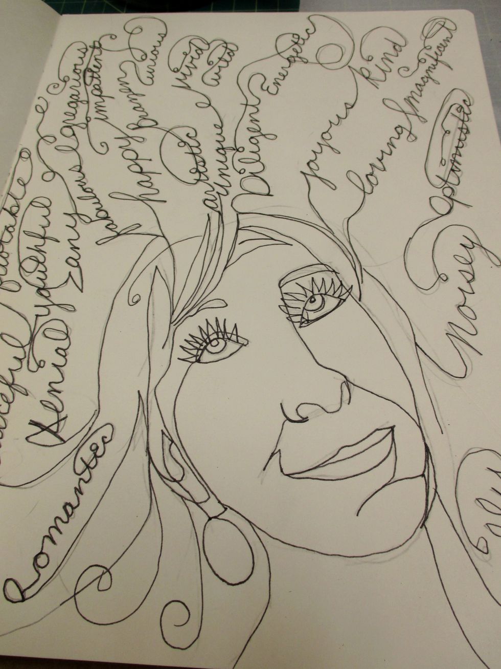 Using a black permanent pen I went over all of the pencil lines adding some swirls and lines. Erase your pencil lines.