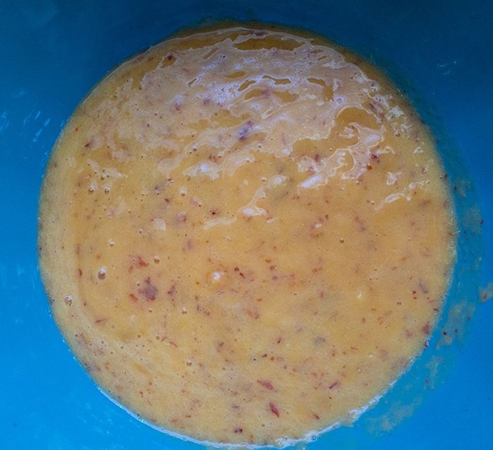 Using a blender, food processor - whatever you have handy, puree the peach pieces with 1 tsp raw honey. My blender just bit the dust, so I had to use my magic bullet. *cries*
