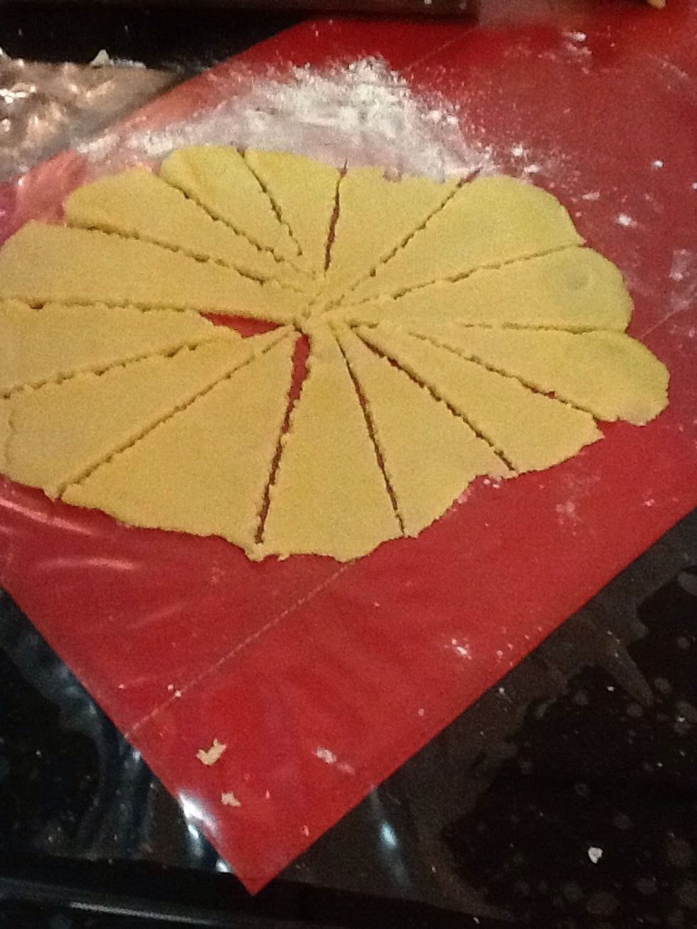 Using a butter knife cut up the layer into pizza like shapes