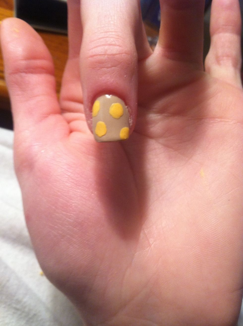 Using a dotting tool add some misshaped circles. (I'm using China Glaze's Metro Pollen-tin)