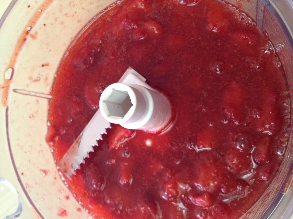 Using a food processor, pur\u00e9e your strawberries. Set aside.