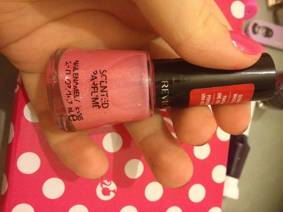 Using a glitter polish... ( this Is a scented nail polish from revlon in the colour/scent grapefruit fizz)
