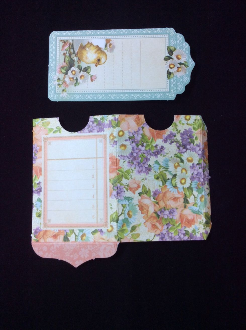 Using a graphic 45 pocket, apply glue to base and side tab to form a pocket.