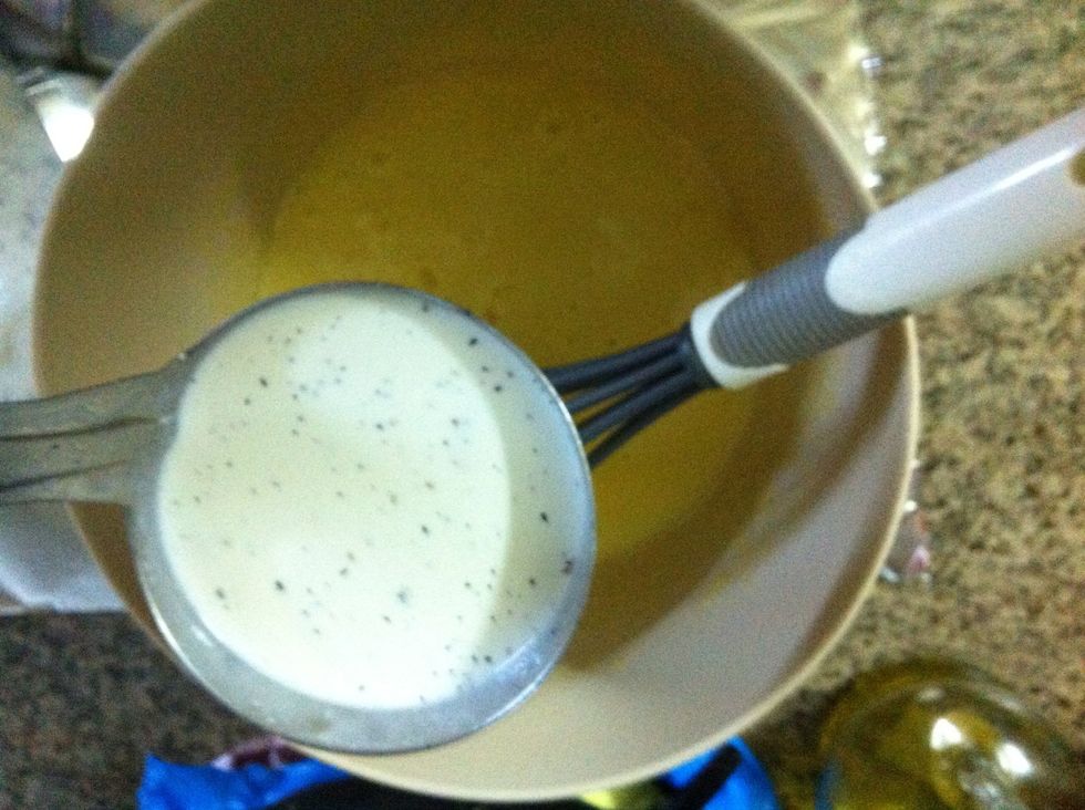 Using a ladel, slowly pour half the cream mixture into the egg yolks in a slow steady steam whilst continuosly whisking to avoid cooking the eggs too fast!