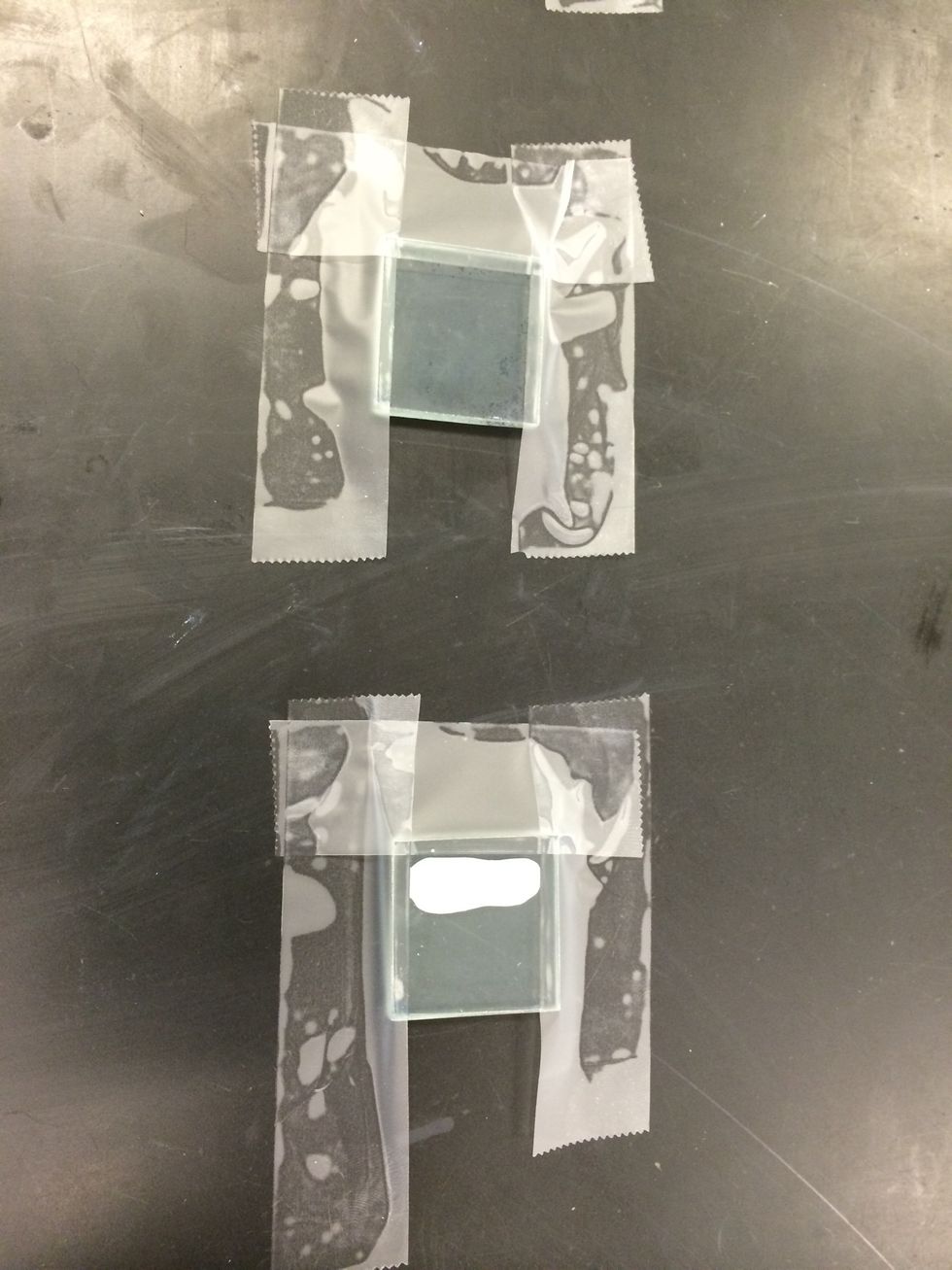 Using a pipette, apply a thin line of the TiO2 suspension to the edge of the plate.