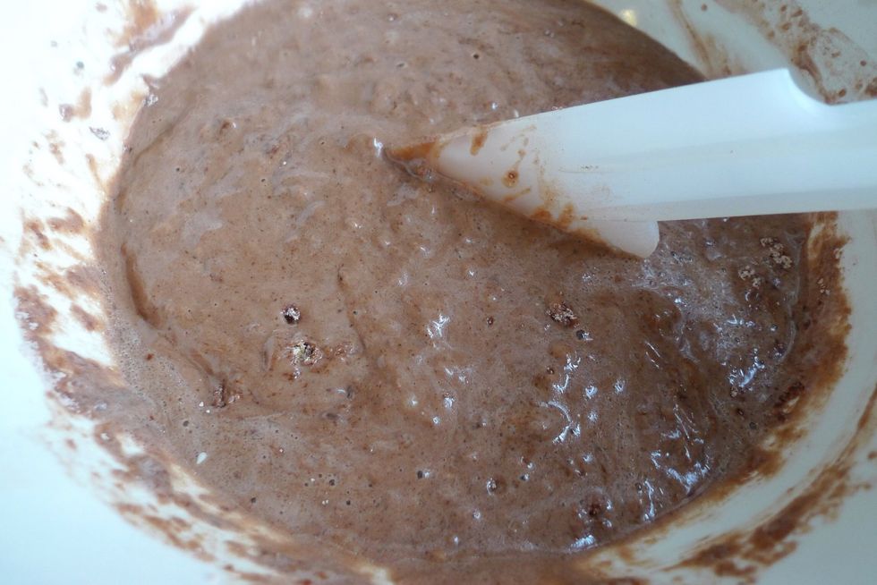 Using a rubber spatula, mix the batter until JUST combined. Do not OVERMIX or the muffins will be tough.