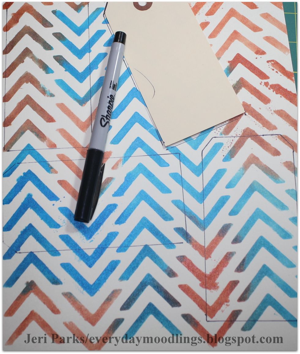 Using a shipping tag & Sharpie, draw tag outlines on the page. You can draw one tag or more. I usually only draw one at a time.