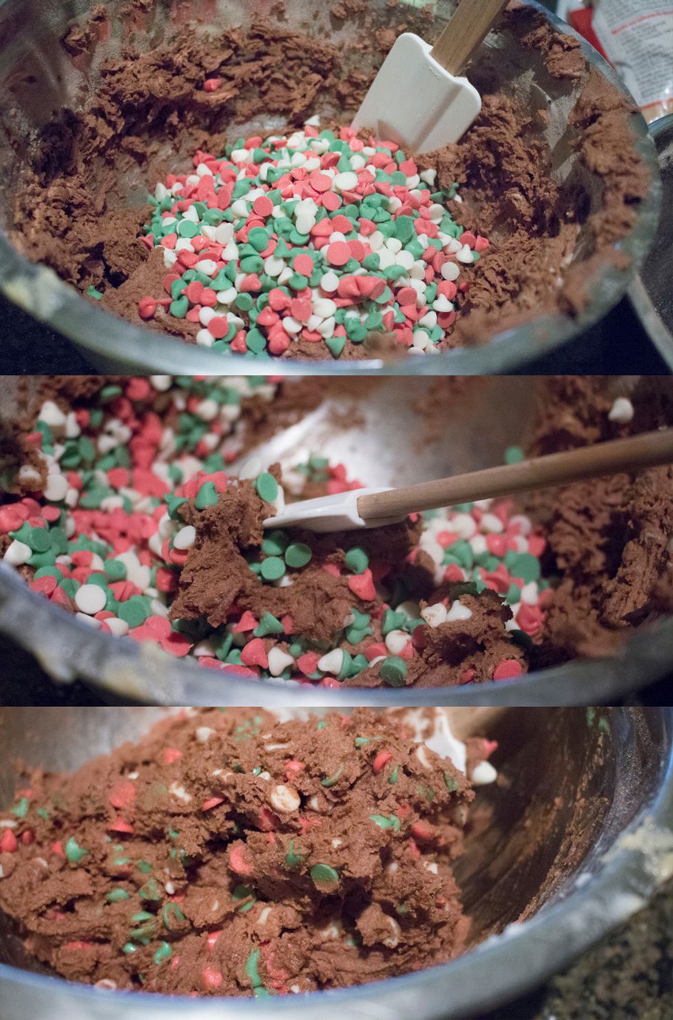 Using a spatula "fold" the chocolate chips into the cookie batter.