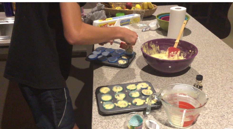 Using a table spoon, scoop mixture into each patty