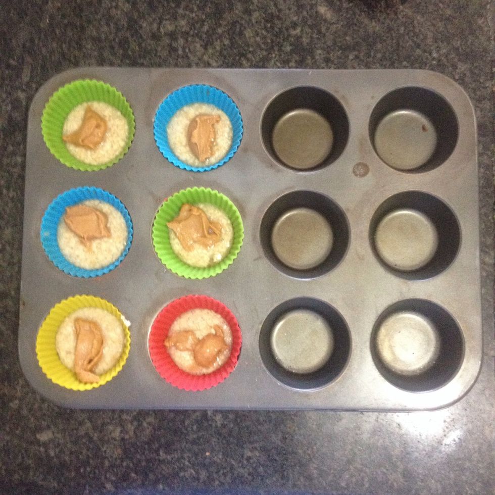 Using a teaspoon add little chunks of peanut butter (I'm using homemade)