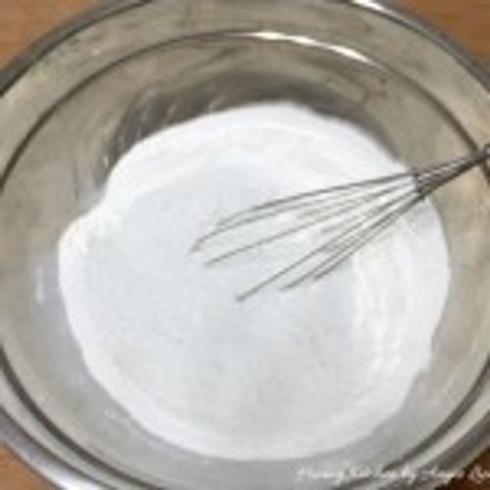 Using a whisk, mix the rice and tapioca flour as well as sugar in a large bowl until everything is well combined.
