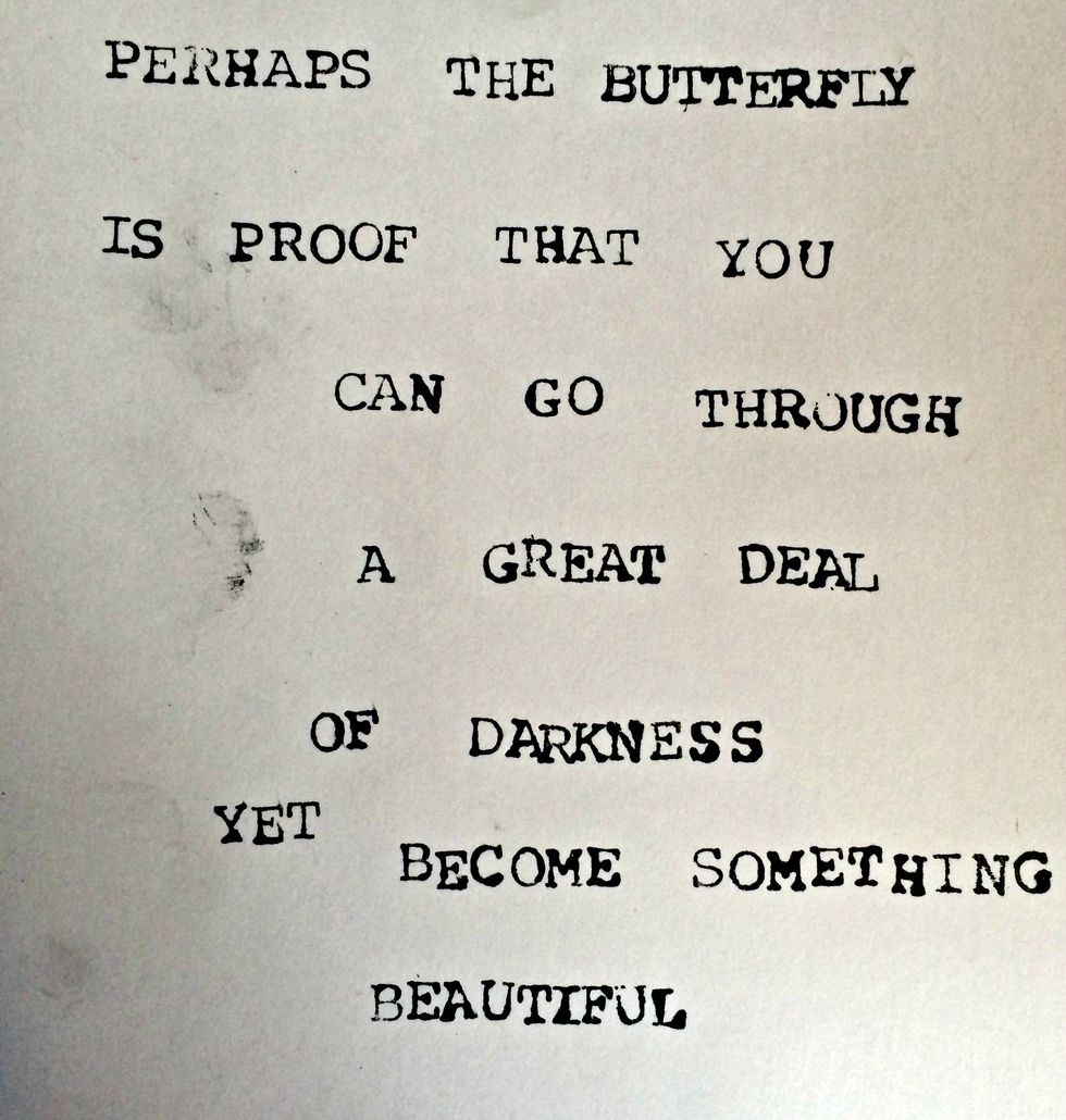 Using alpha stamps and Staz On black ink, I stamped my quote onto white cardstock. I then cut out each word and inked the edges before gluing them down to the canvas.