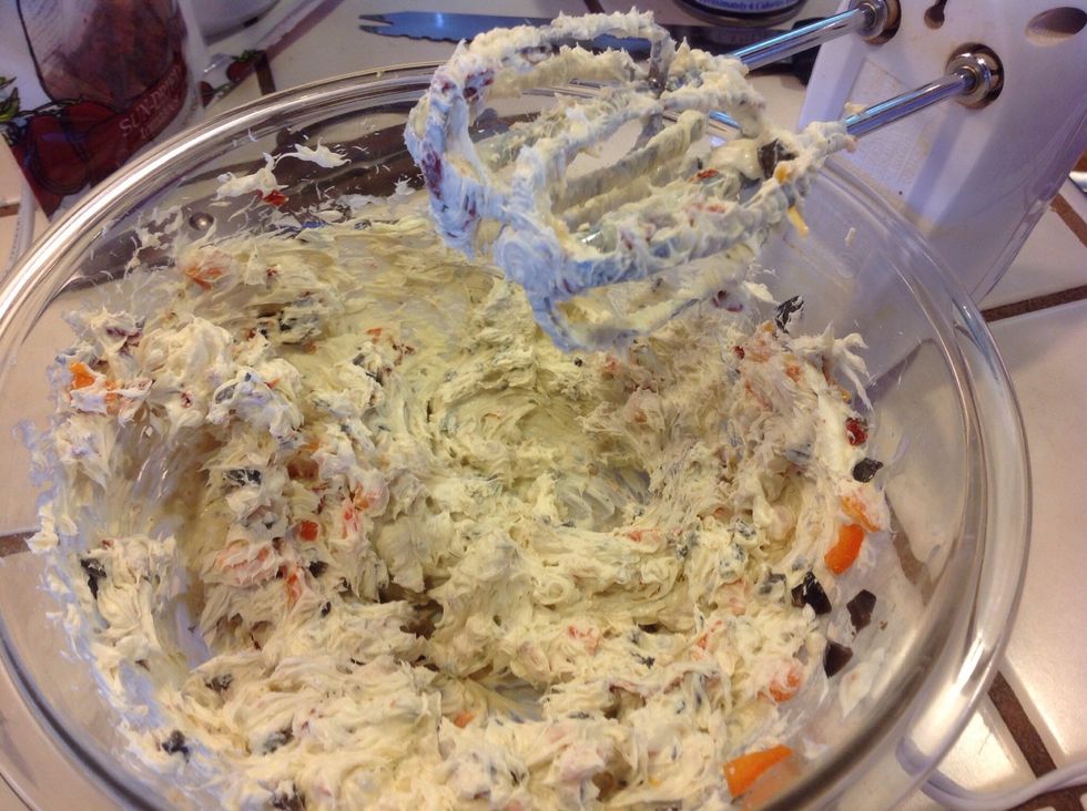 Using an electric mixer makes it easy to mix all ingredients.