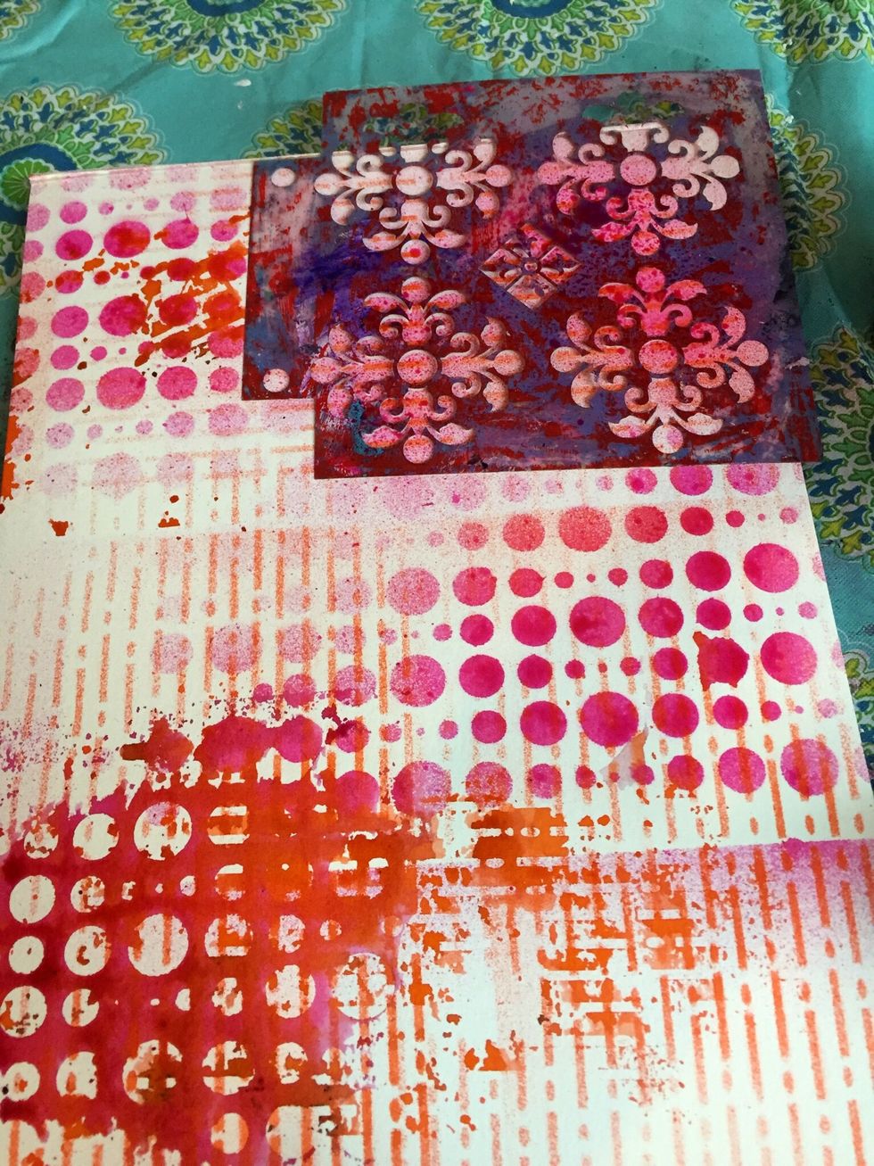 Using Art Anthology's Patience Colorations Spray with Art Anthology's Rosette stencil add some overlapping sprays.