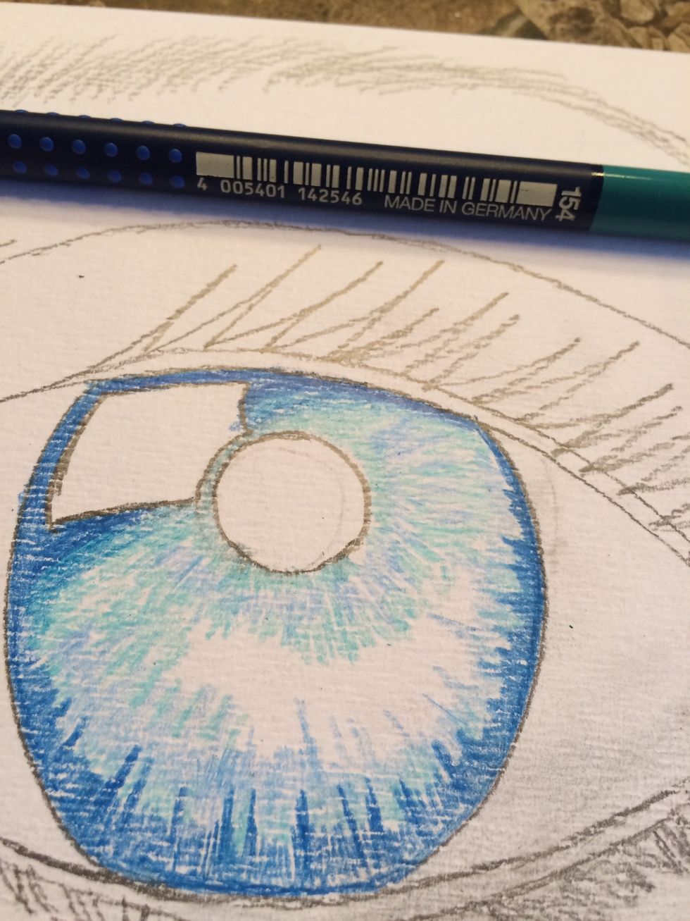 Using Art Grip (R) Aquarelle Watercolor Pencil #154, fill in the spaces between your first 2 colors, allowing some to overlap.