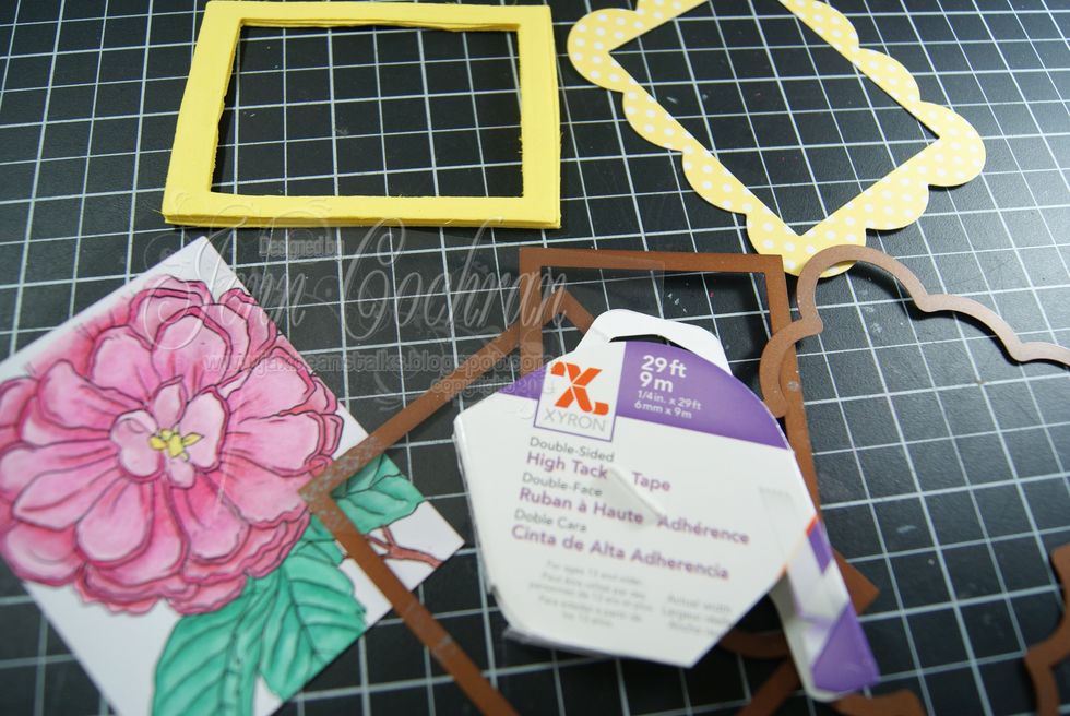 Using craft foam and your metal dies, cut out frames.  I used 4 to achieve enough height for the shaker window.  Adhere them together with Xyron 1/4" High Tack Tape.