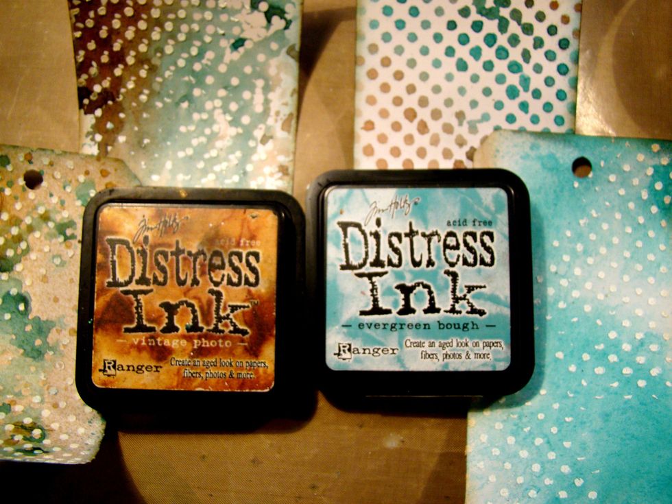 Using Distress Ink, I edged all the tags.