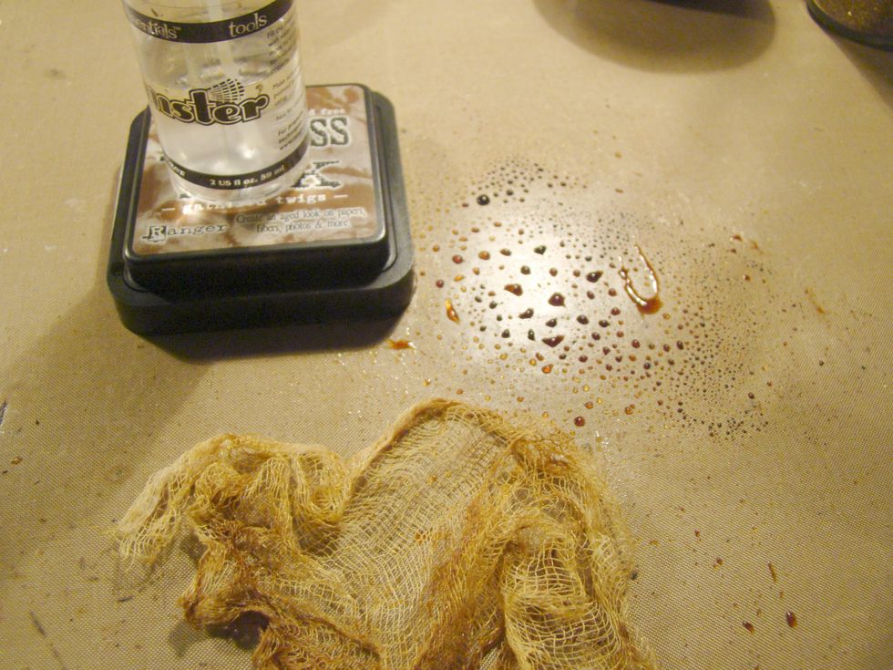 Using Gathered Twigs Distressed Stain and water, run your cheese cloth through it and allow the cloth to dry completely.