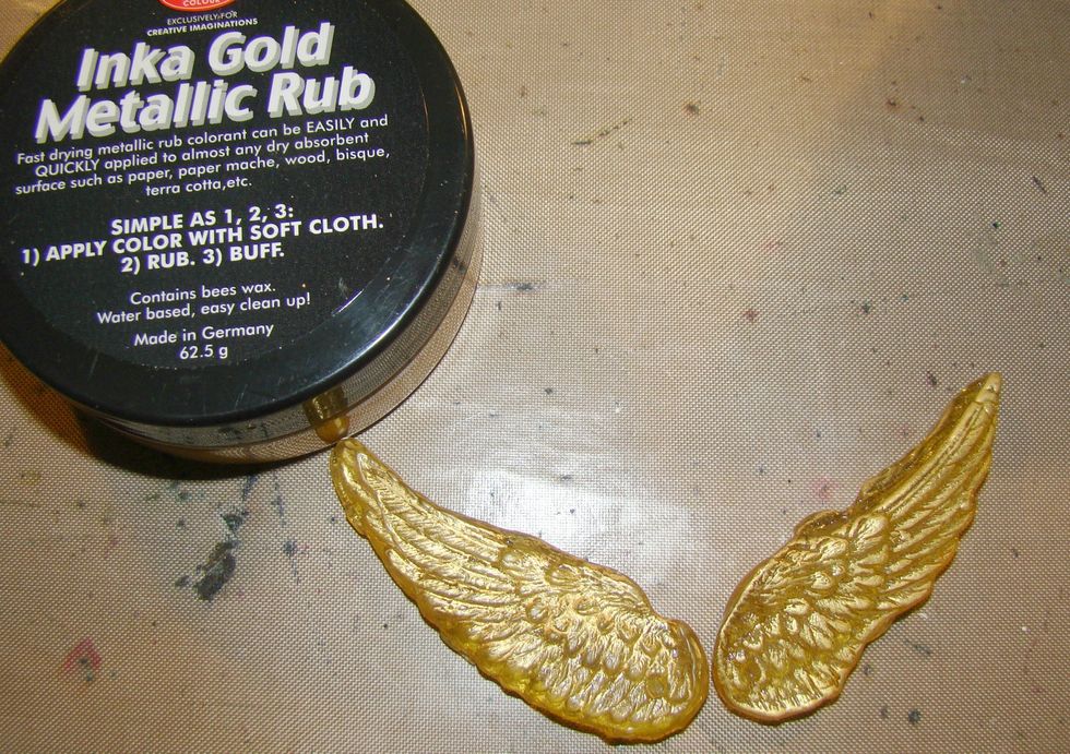 Using Inka Gold, rub over the top of your new embellishment for a beautiful golden sheen. You can also paint these, or use Rub N Buff.