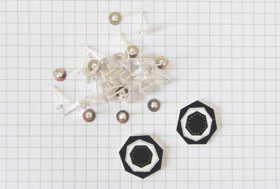 Using jewelry glue or superglue attach earring posts to the back of your designs. Leave to dry, then wear and be admired!