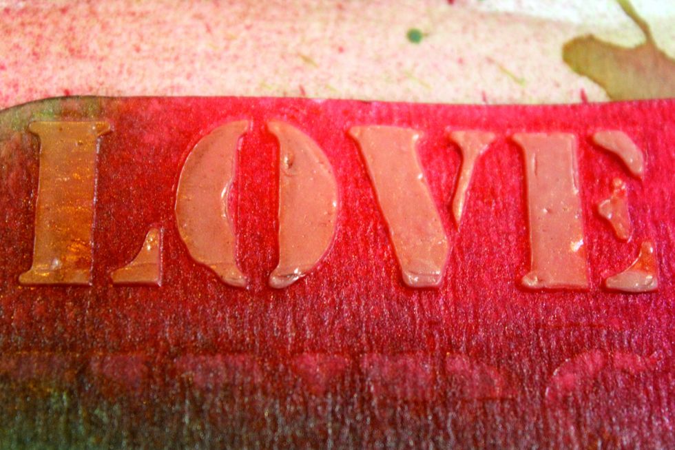 Using Metal Effects in Gold and the Soliloquy stencil I added the word LOVE to the tag.