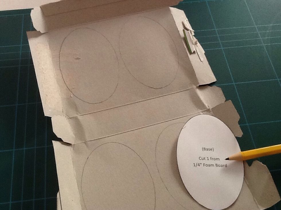 Using the base, trace it onto recycled cardboard (I just used an instant soup box) and cut the 4 pieces out.