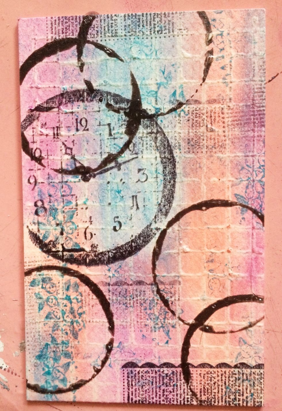 Using the clock stall, the word border and your Archival Ink, add them to your project. Remember to hit your ink with a heat gun to make it permanent.